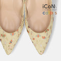 15%OFF：2025SS：iCoN COLORS：ポインテッドトゥ 和柄 パンプス（C76536）ベージュ花/mamian（マミアン）