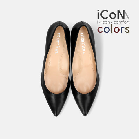 Basic Item SALE10%OFF：2024AW：iCoN COLORS：ポインテッドトゥ スムース パンプス（C57173）ブラック/mamian（マミアン）