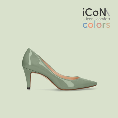 iCoN COLORS：ポインテッドトゥ エナメル パンプス（C76531）モスグリーン/mamian（マミアン）