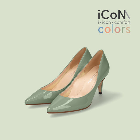iCoN COLORS：ポインテッドトゥ エナメル パンプス（C76531）モスグリーン/mamian（マミアン）