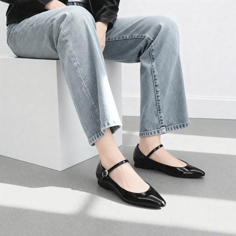 2025AW：ストラップデザイン 甲浅フラットシューズ（4801）ブラックG/mamian（マミアン）