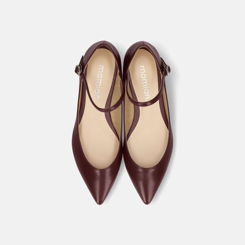 2025AW：ストラップデザイン 甲浅フラットシューズ（4801）ワインG/mamian（マミアン）