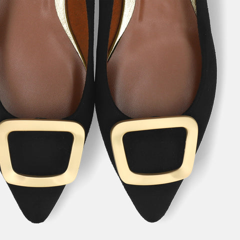 2025AW：ポインテッドトゥ バックル付き フラットシューズ（4785）ブラックS/mamian（マミアン）