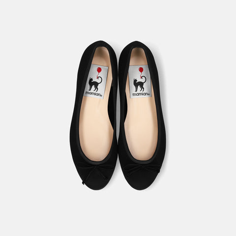 予約：2026AW：ラウンドトゥ バレエシューズ（m10201）ブラックサテン