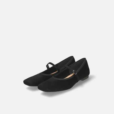 予約：2025AW：スクエアトゥ メリージェーン フラット（m10310）ブラックハラコ/mamian（マミアン）