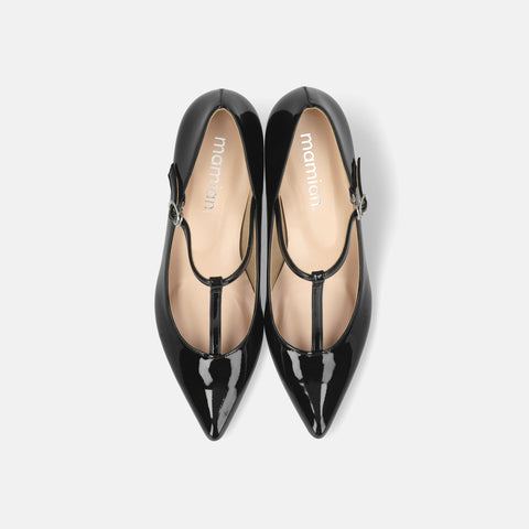 2025AW：Tストラップ パンプス 5cmヒール（m55201）ブラックE/mamian（マミアン）