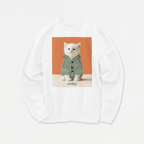 予約：urday【cat】アートワークスウェットシャツ（u-a-sw-0001-01）ホワイト
